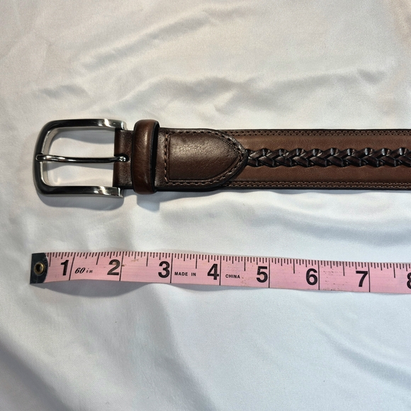 Men's Leather Western Style Belt Brown Black Stitching Silver Buckle Size 42 - Picture 6 of 14